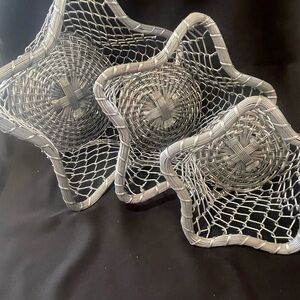 Set of Three Star-Shaped Woven Metal Baskets